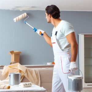 Pintor pintando techo de la cocina